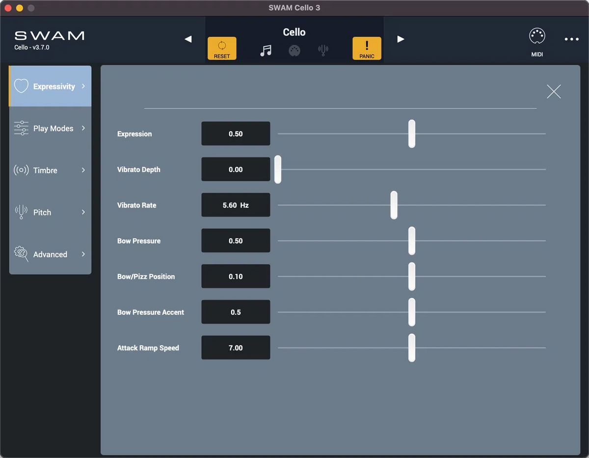 Audio Modeling SWAM Cello