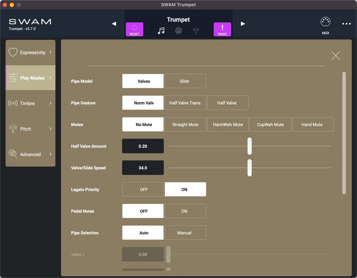 Audio Modeling SWAM Solo Trumpets