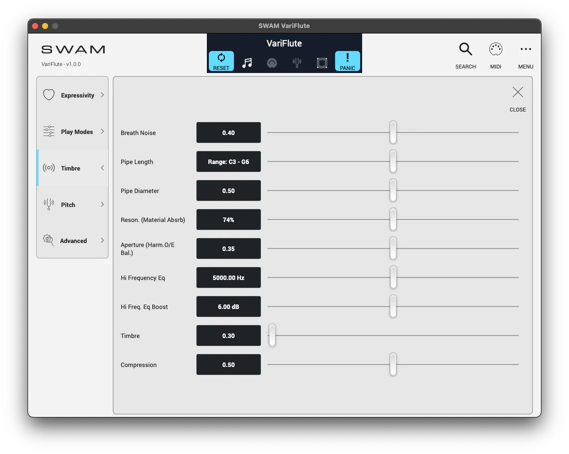 Audio Modeling SWAM VariFlute